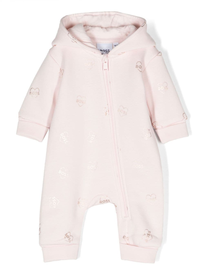 Bosswear Babies' Logo-print Hooded Romper In Pink