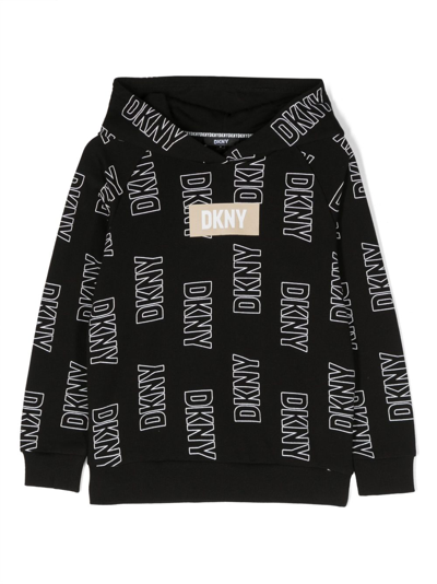 Dkny Kids' Logo-print Cotton Hoodie In Black