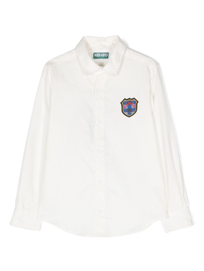 Kenzo Kids' Logo-patch Cotton Shirt In White