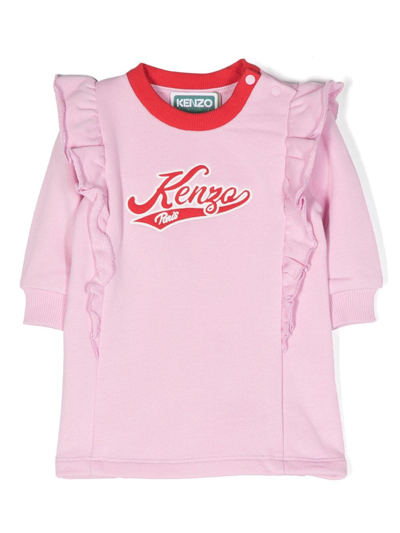 Kenzo Babies' Embroidered-logo Cotton Dress In Pink