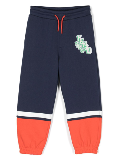 Kenzo Kids' Boy's Two-toned Logo-print Joggers In Navy,orange