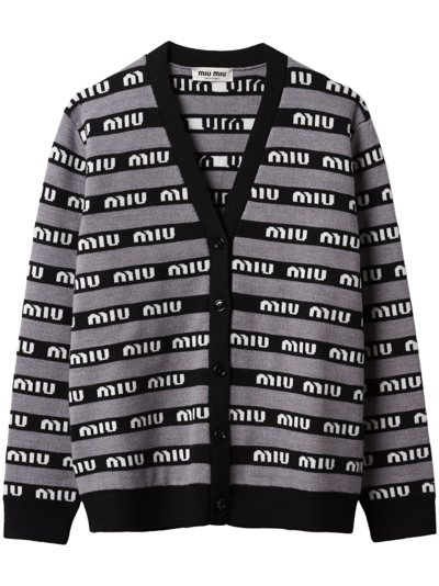 Miu Miu Logo-intarsia Wool Cardigan In Black