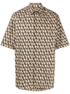 Valentino Short Sleeve Shirt With Iconograph Canvas Print In Neutrals