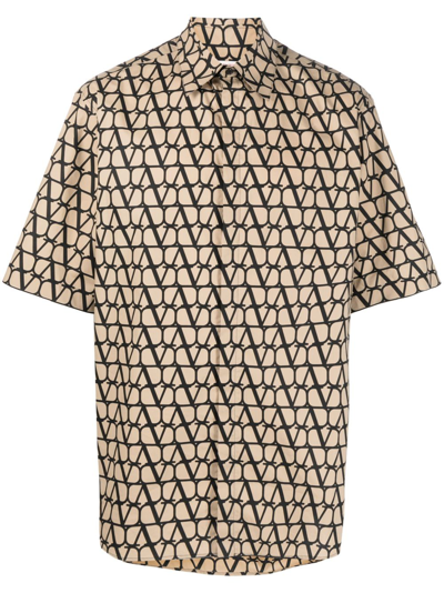 Valentino Monogram Short-sleeved Shirt In Neutrals