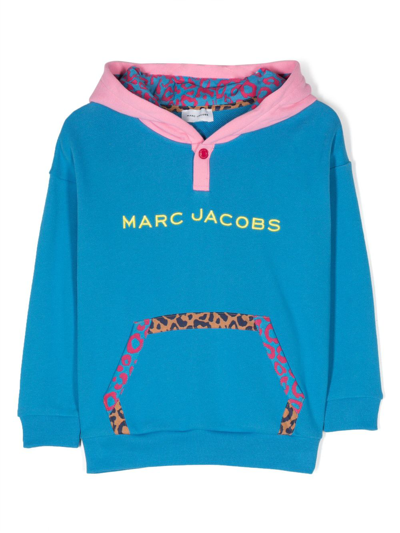Marc Jacobs Kids' Logo-embroidered Cotton Hoodie In Blue