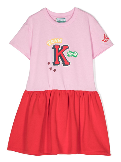 Kenzo Kids' Logo印花双色连衣裙 In Pink