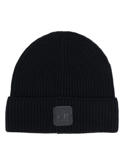 C.p. Company Cp Company Mens Total Eclipse Metropolis Logo-plaque Wool-knit Beanie Hat In Black