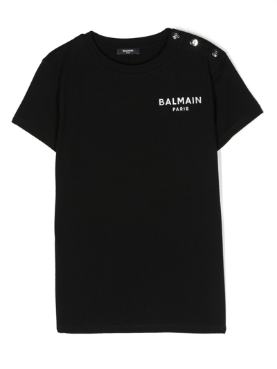 Balmain Kids' Logo-print Cotton T-shirt In Black