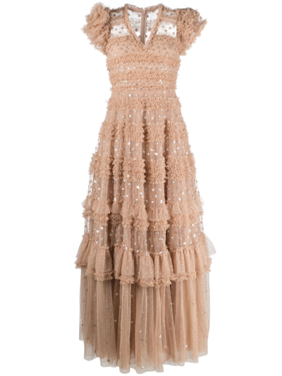 Needle & Thread Vivian Ruffled Gown Dress In Neutrals
