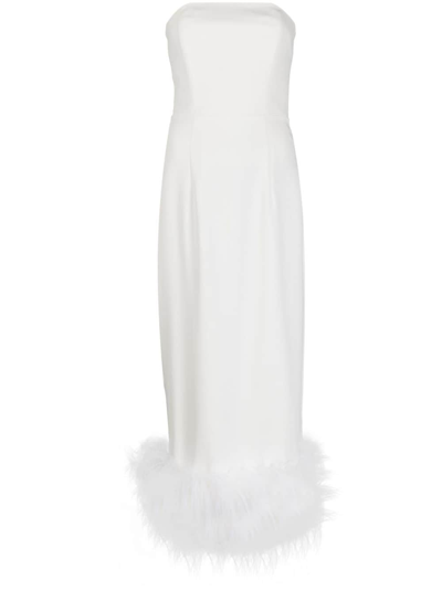 16arlington Minelli Feather-trim Strapless Midi Dress In White