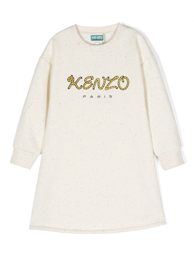 Kenzo Kids' Logo-print Cotton Dress In Neutrals