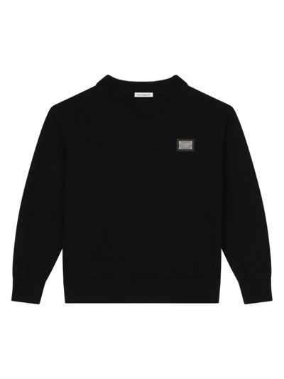 Dolce & Gabbana Kids' Logo-plaque Crew Neck Sweatshirt In Black