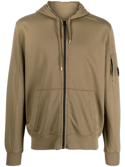 C.p. Company Lens-detail Zipped Cotton Hoodie In Green