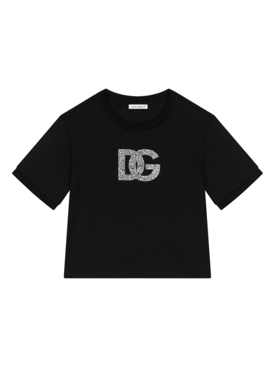 Dolce & Gabbana Kids' Embellished Logo Cotton Jersey T-shirt In Nero