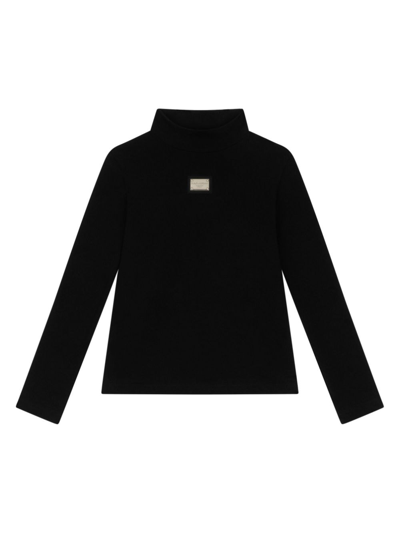 Dolce & Gabbana Kids' Logo-plaque Stretch-cotton Jumper In Black