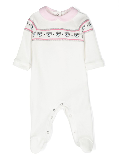 Chiara Ferragni Babies' Eyelike-stripe Cotton Pajamas In White