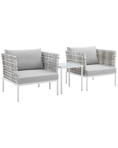 Modway Harmony 3pc Sunbrella® Basket Weave Outdoor Patio Aluminum Seating Set In Grey