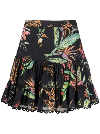 Charo Ruiz Black Floral Print Cotton Mini Skirt In Nero