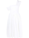 ALEXANDER MCQUEEN WHITE FLARED MIDI DRESS WITH BARE SHOULDERS