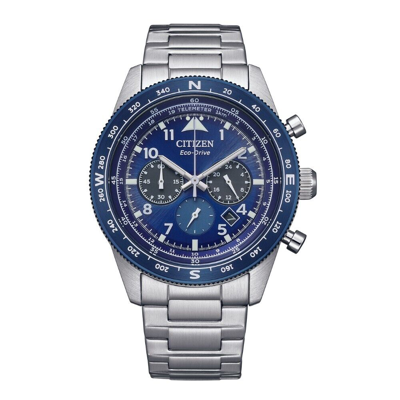 Pre-owned Citizen Eco-drive Chronograph Blue Dial Stainless Steel Men Watch Ca4554-84l