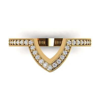 Pre-owned Pucci 0.37ct Round Chevron Wedding Bridal Band 14k Yellow Gold Simulated Diamond In White/colorless