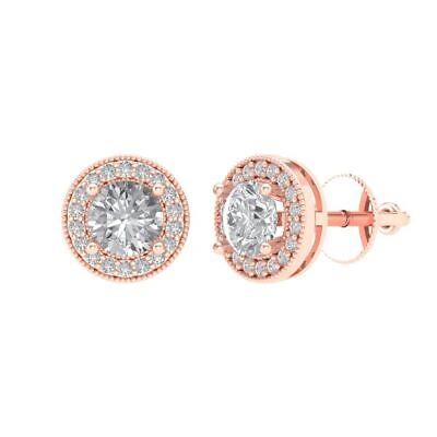 Pre-owned Pucci 3.60 Round Cut Halo Stud Earrings 14k Rose Gold Lab Created White Sapphire