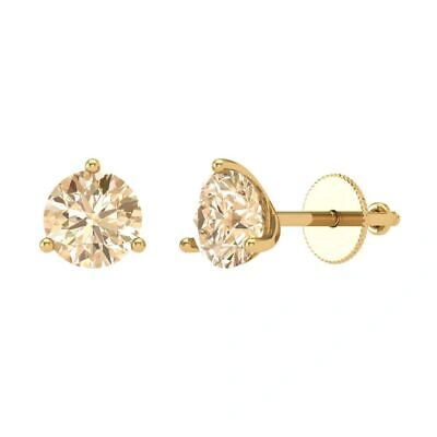 Pre-owned Pucci 2 Round Solitaire Classic Stud Martini Real Morganite Earrings 14k Yellow Gold In D