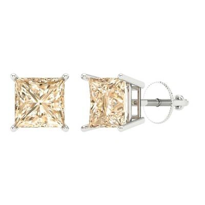 Pre-owned Pucci 2 Princess Cut Solitaire Classic Stud Natural Morganite Earrings 14k White Gold In D