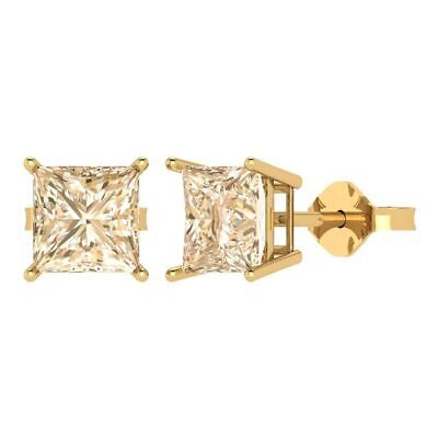 Pre-owned Pucci 3 Princess Cut Solitaire Classic Morganite Earrings 14k Yellow Gold Push Back In D