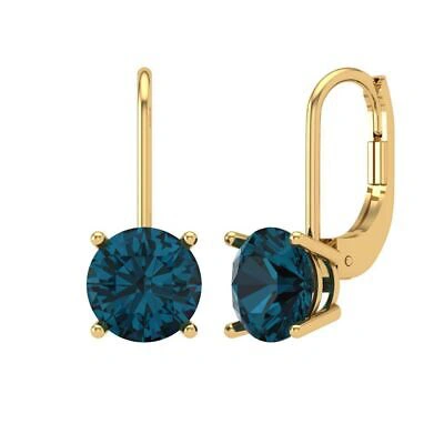 Pre-owned Pucci 4 Round Solitaire Classic Drop Dangle Royal Blue Topaz Earrings 14k Yellow Gold