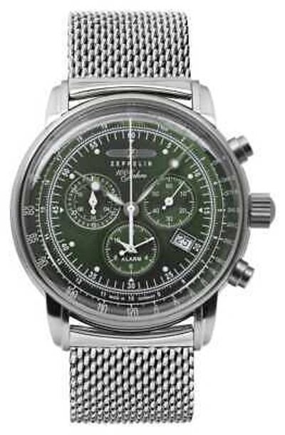 Pre-owned Zeppelin 100 Jahre Quartz Chronograph (42mm) Green Dial / Stainless Steel