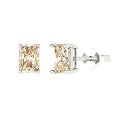 Pre-owned Pucci 2.0 Ct Emerald Real Morganite Classic Stud Earrings 14k White Gold Push Back In D