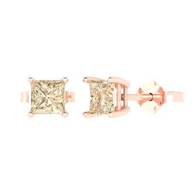 Pre-owned Pucci 2.0 Ct Princess Real Morganite Classic Stud Earrings 14k Pink Gold Push Back In D