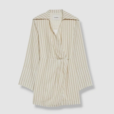 Pre-owned Nanushka $495  Women's Beige Esma Stripe Shirt Dress Size S