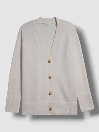 Pre-owned Vince $465  Women's White Wool Cashmere Ribbed Cardigan Sweater Size S