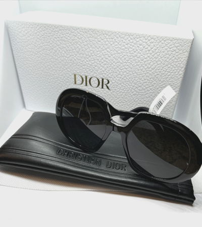 Pre-owned Dior Women's Bobby 56mm Round Sunglasses - With Box & Case - Black In Gray