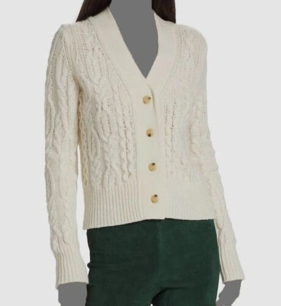 Pre-owned Vince $446  Women Ivory Triple Braid Cable Wool Cashmere Cardigan Sweater Size Xl In White