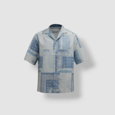 Pre-owned Officine Generale $375  Women's Blue Short Sleeve Bandana Print Shirt Top Size L