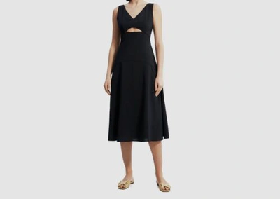 Pre-owned Theory $395  Womens Black Sleeveless Cutout V-neck Midi Fit & Flare Dress Size 6