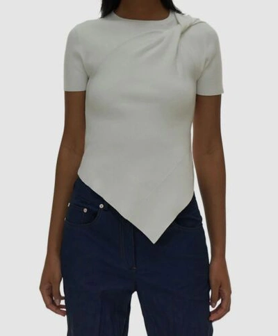 Pre-owned Helmut Lang $295  Women's White Twist Asymmetric Crewneck Short Sleeve Top Sz Xs