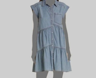 Pre-owned Veronica Beard $399  Women's Blue Harrow Tiered Chambray Dress Size 12