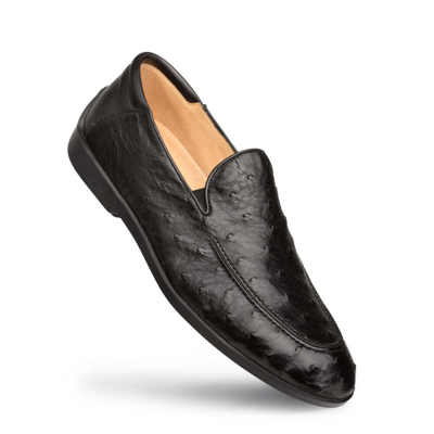 Pre-owned Mezlan Dress Shoes Genuine Ostrich Leather Fashion Comfort Loafer Black