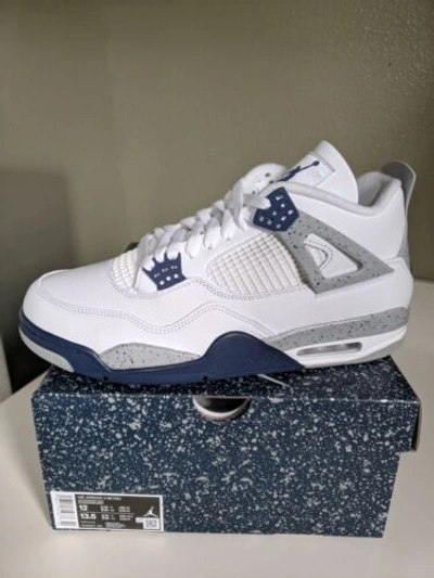 Pre-owned Jordan [size 12] Nike Air  4 Retro White Cement Grey Smoke Midnight Navy 4s 2022