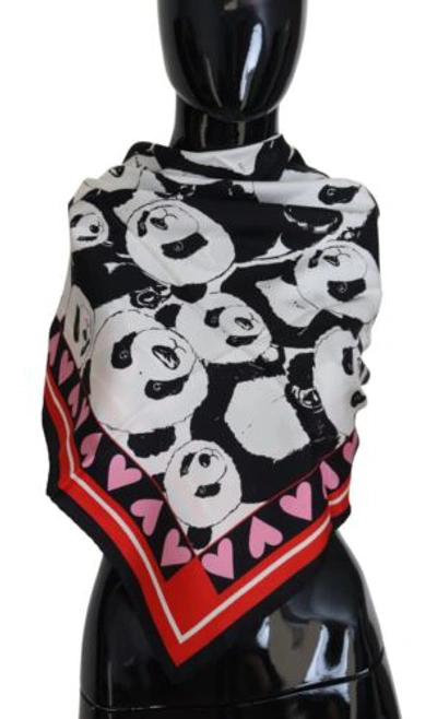 Pre-owned Dolce & Gabbana Dolce&gabbana Unisex Multicolor Scarf 100% Silk Panda Print Square Shawl Wrap
