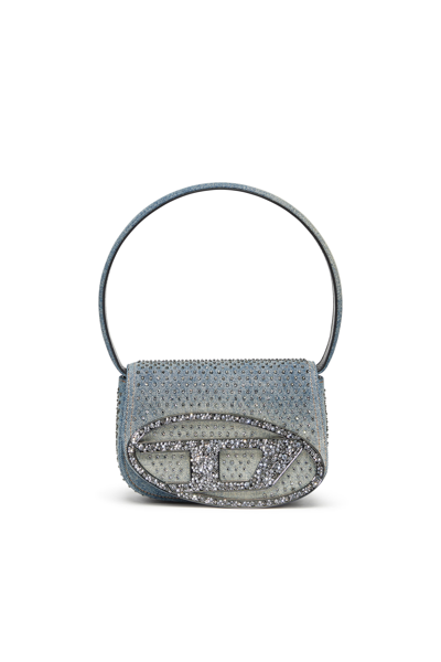 Diesel Iconic Shoulder Bag In Denim And Crystals In Blue