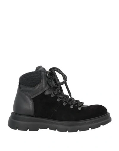 Giovanni Conti Man Ankle Boots Black Size 9 Leather, Textile Fibers