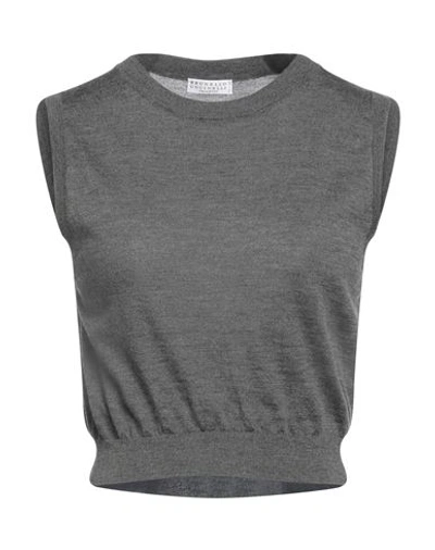 Brunello Cucinelli Woman Top Lead Size 3xl Cashmere, Silk In Grey