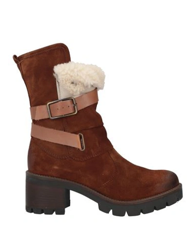 Paola Ferri Woman Ankle Boots Brown Size 6 Soft Leather, Shearling In Brown