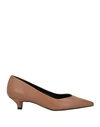 Elena Del Chio Woman Pumps Light Brown Size 8 Soft Leather, Textile Fibers In Beige