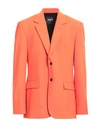 Msgm Man Blazer Orange Size 36 Virgin Wool, Elastane In Orange